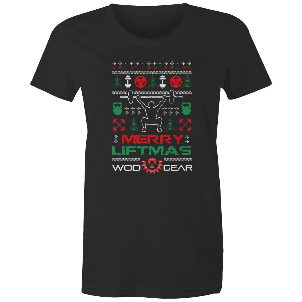 Wod Gear Merry Liftmas Womens T-Shirt - Black