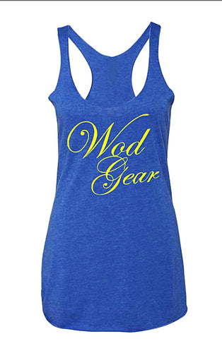 Wod Gear Script Tri Blend Racerback Tank Royal Blue/Yellow