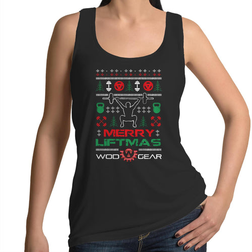 Wod Gear Merry Liftmas Womens Singlet - Black